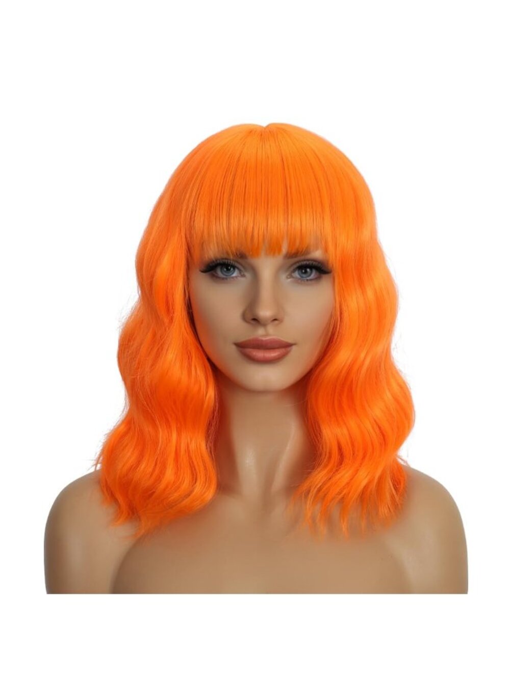 Women's Pink 14 Inch Heat Resistant Synthetic Short Wavy Bob Wigs Bangs